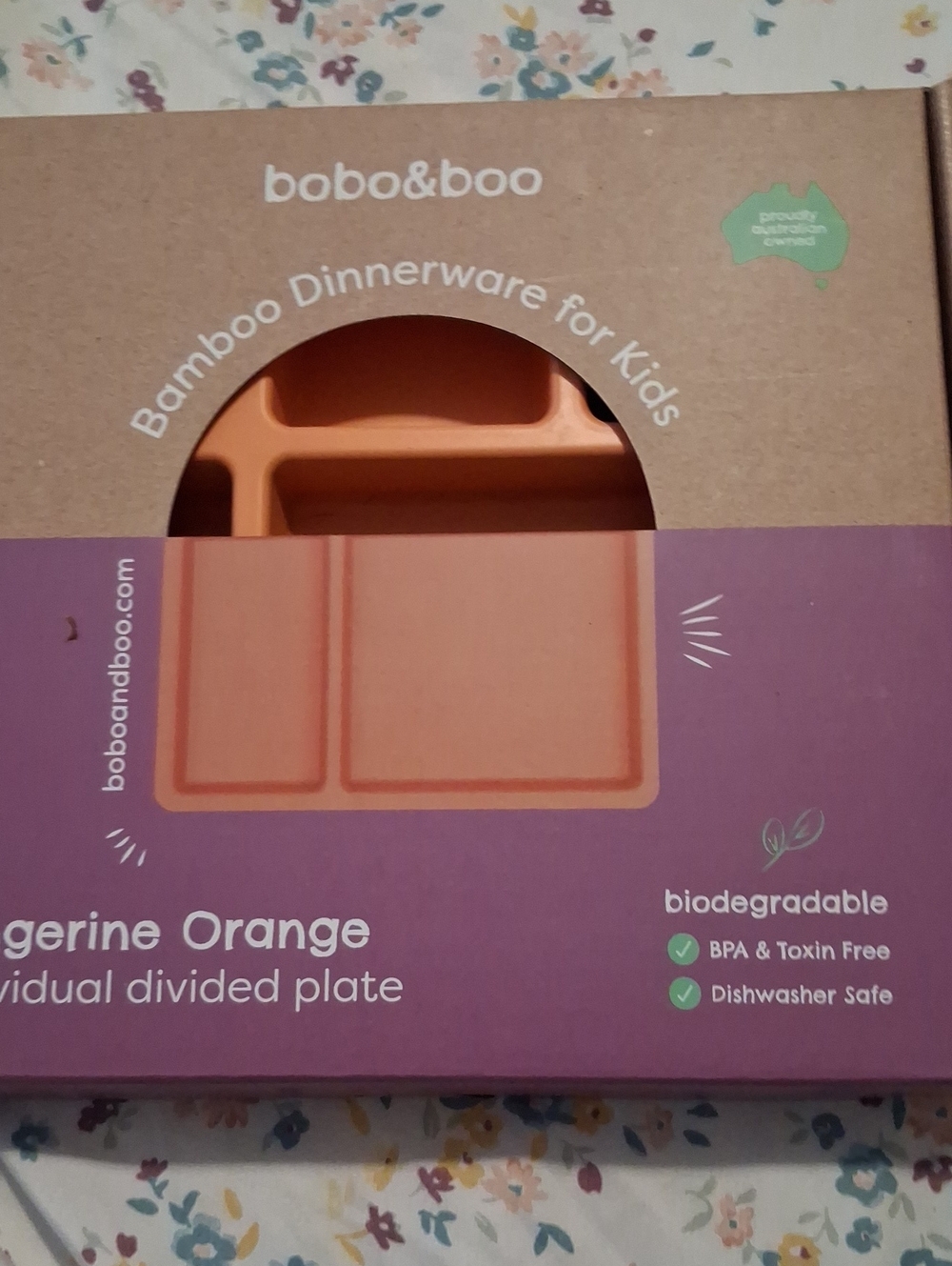BNIB Tangerine Orange Bamboo Divided Kids Plate